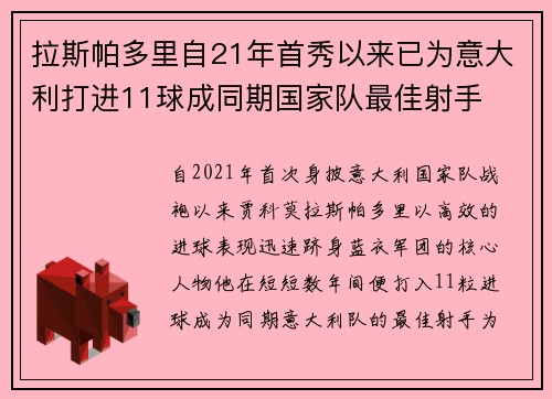 拉斯帕多里自21年首秀以来已为意大利打进11球成同期国家队最佳射手